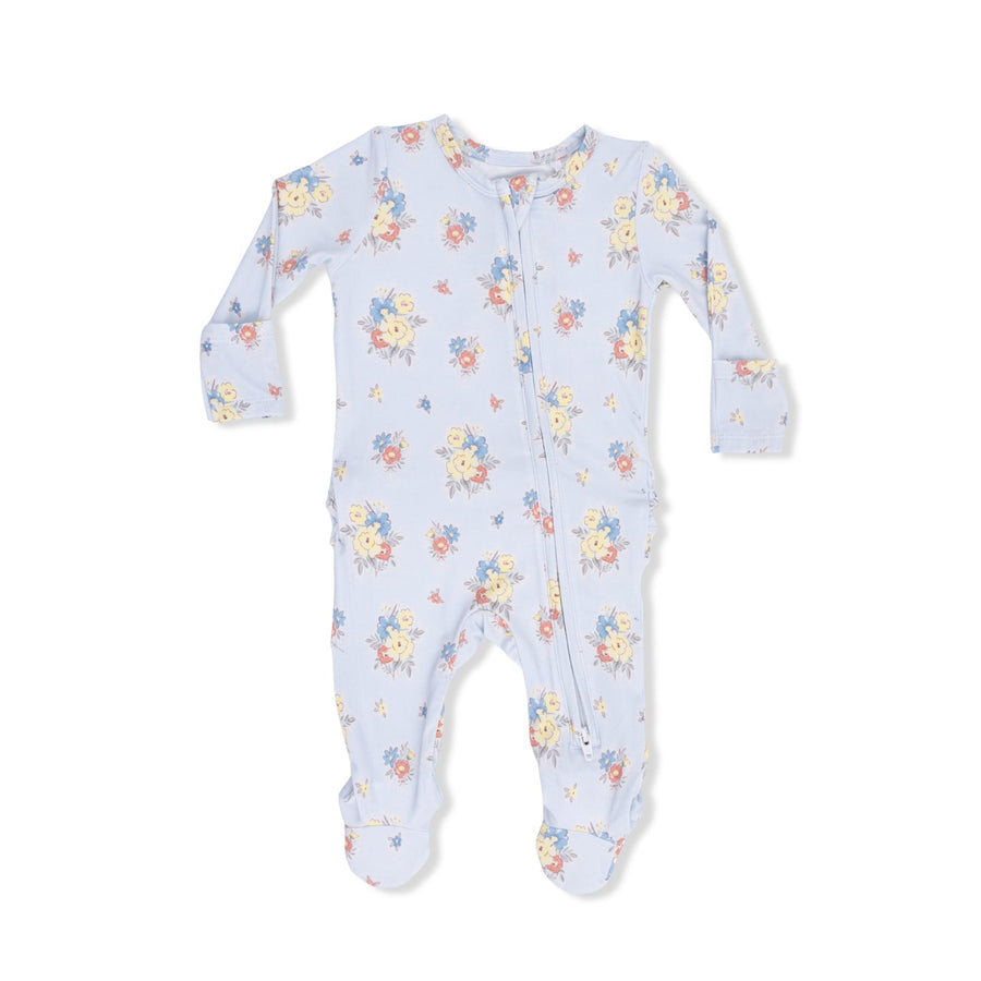 Bamboo Ruffle Back Zipper Footie - Country Stitch Floral