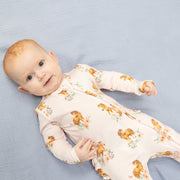 Bamboo Ruffle Back Zipper Footie - Pink Ponies