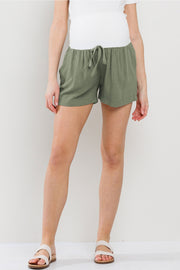 Solid Maternity Shorts with Pockets and Drawstring - Olive