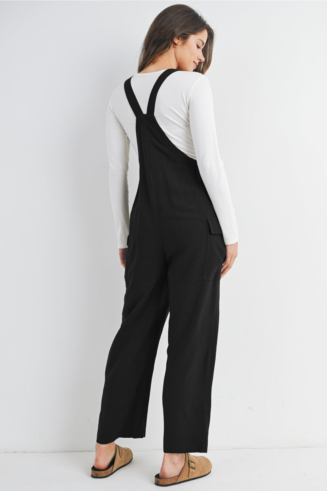 Straight Leg Maternity Adjustable Overalls - Black
