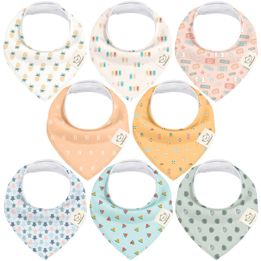 8 Pack Organic Cotton Bandana Bibs - Beach Day