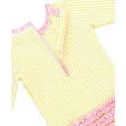 Banana Seersucker Long Sleeve Swimsuit with Rear Ruffles
