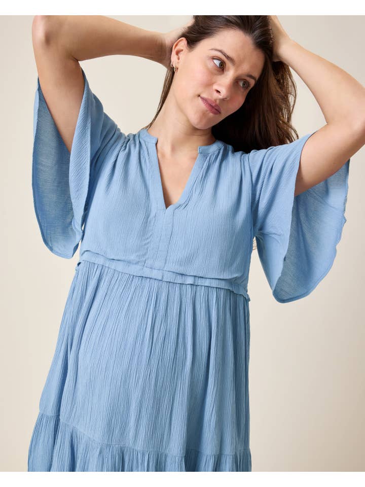 Marlowe Maternity & Nursing Mini Dress - Vintage Blue