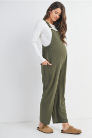Straight Leg Maternity Adjustable Overalls - Olive