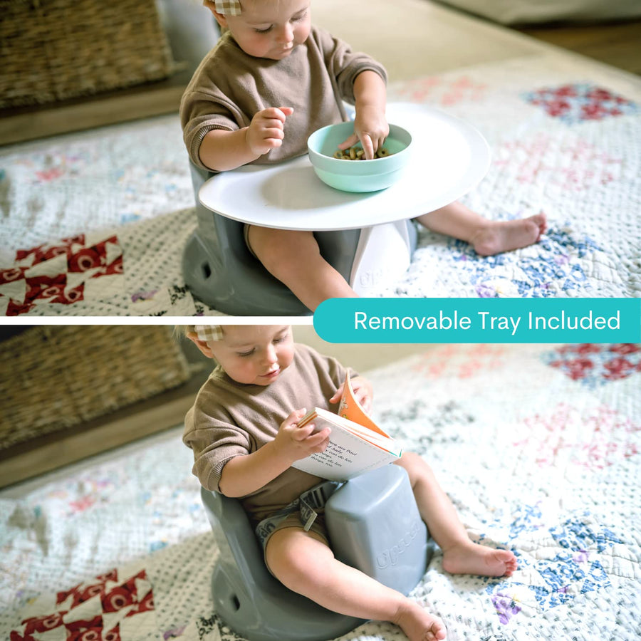 Upseat Baby Floor and Booster Seat with Tray - Gray