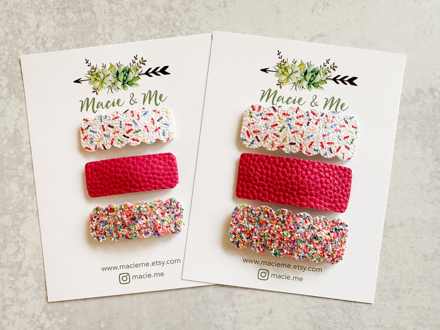 Set of 3 Snap Clips - Party Glitter