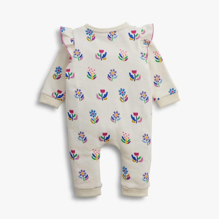 Organic Cotton French Terry Romper - Floral Ivory