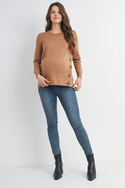 Button Side Pull Over Nursing/Maternity Sweater - Camel