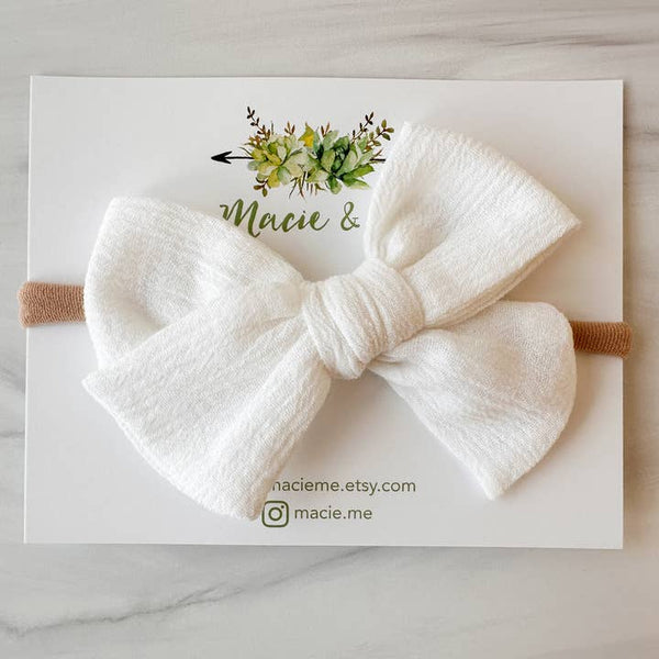 White Gauze Medium Schoolgirl Bow (Clip)