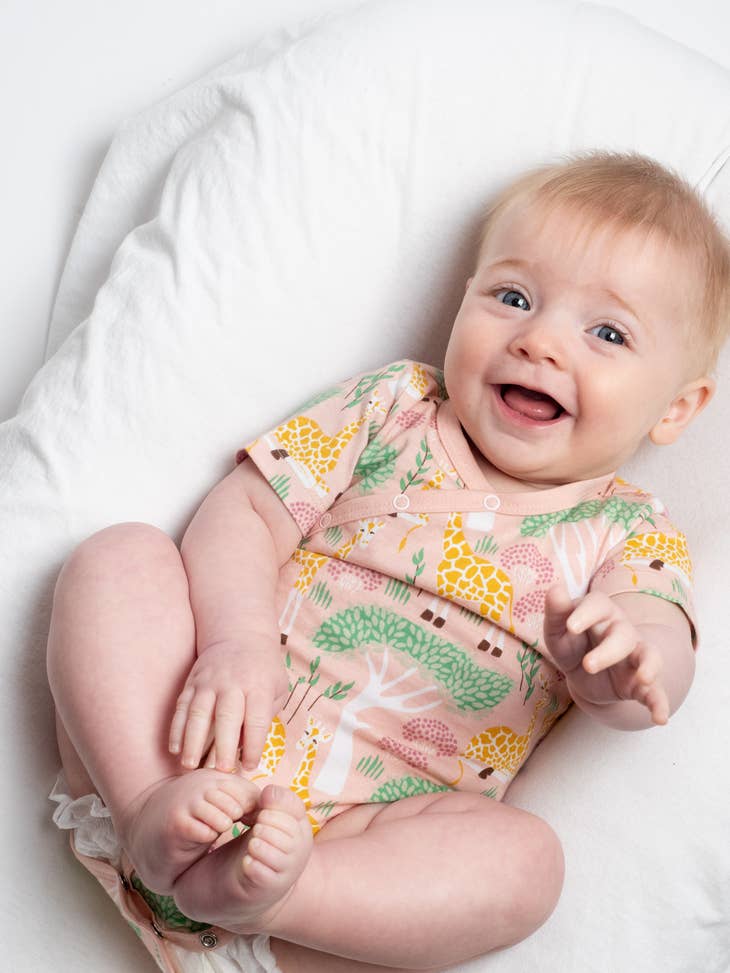 Shoulder Snap Short Sleeve Onesie - Giraffe