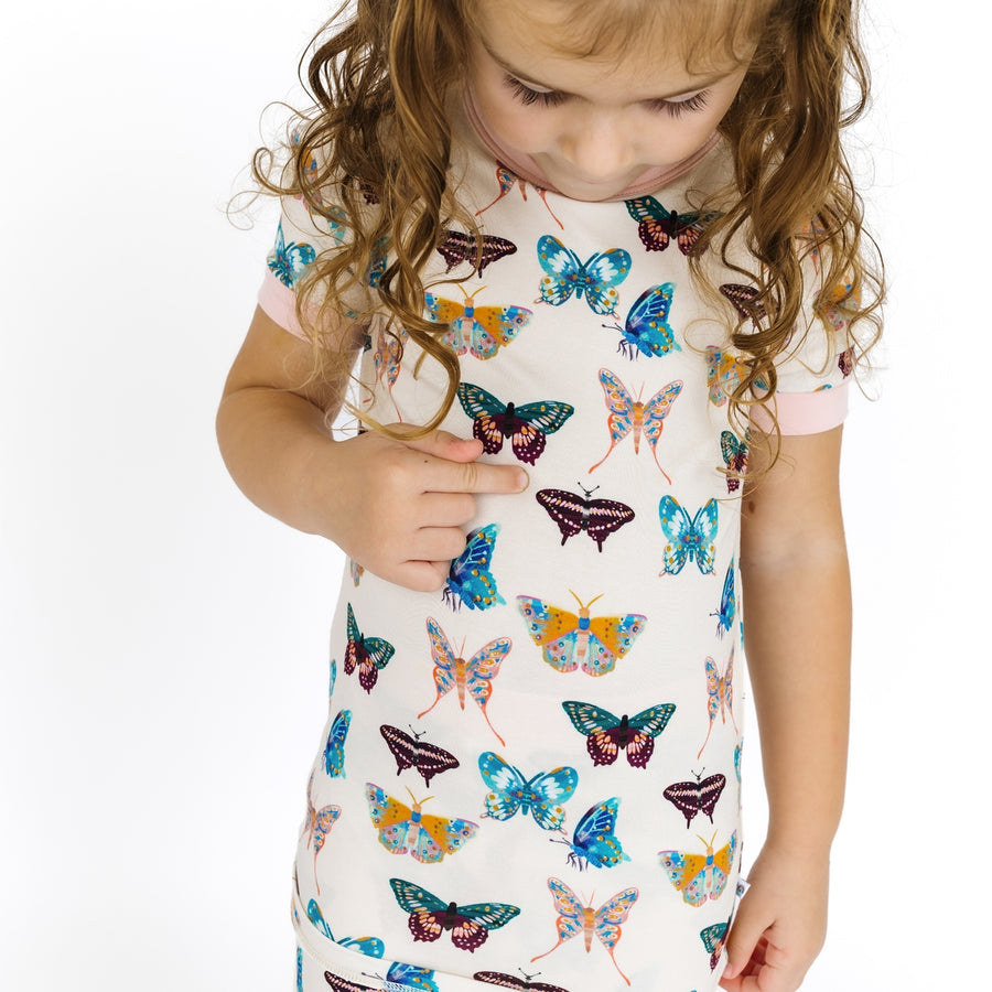 Bamboo Two Piece Short Sleeve Pajamas - Wings of Paradise Butterflies