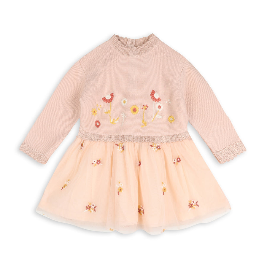 Embroidered Knit Baby Tutu Dress - Floral