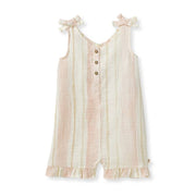 Pacific Stripe Organic Baby Girl Romper - Whipped Peach