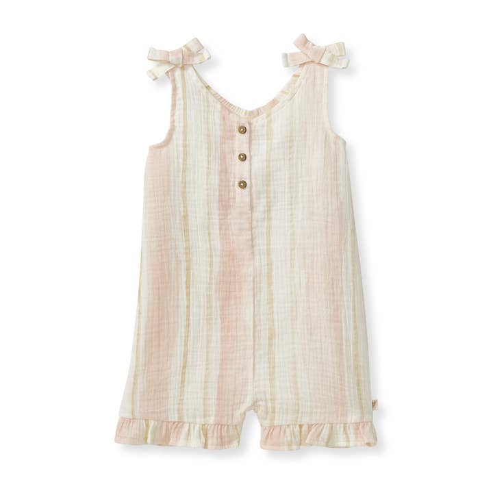 Pacific Stripe Organic Baby Girl Romper - Whipped Peach