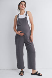 Straight Leg Maternity Adjustable Overalls - Dark Grey
