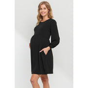 Long Sleeve Maternity Knit Skater Dress - Black