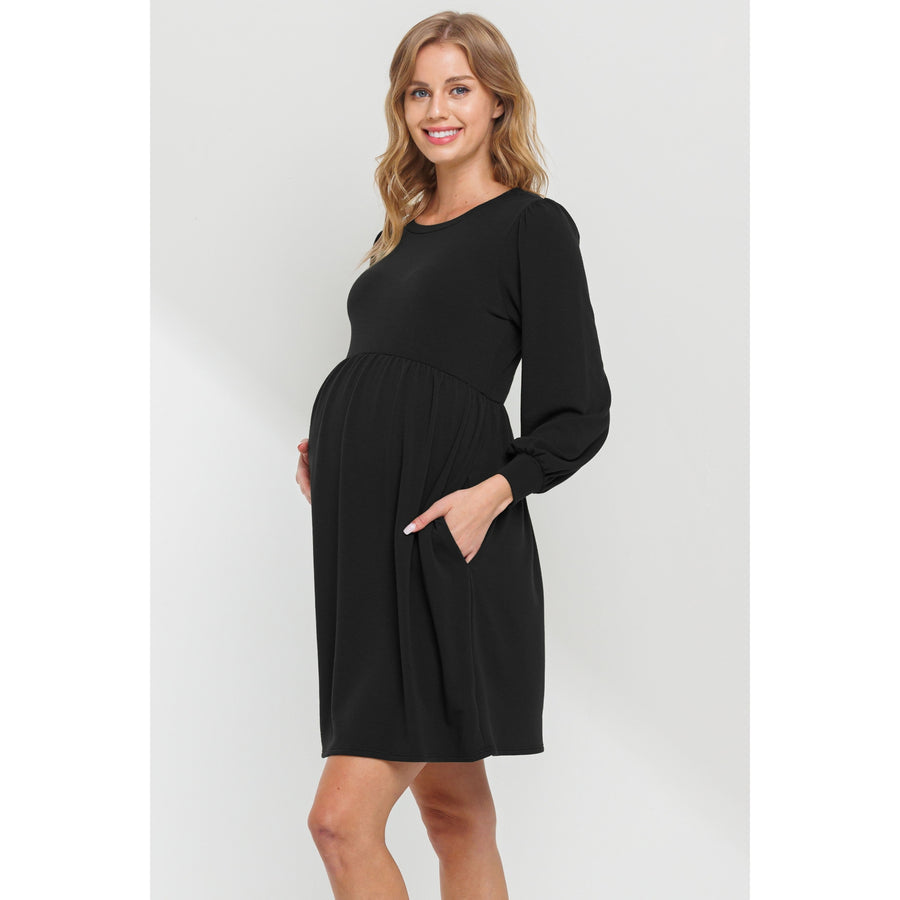 Long Sleeve Maternity Knit Skater Dress - Black