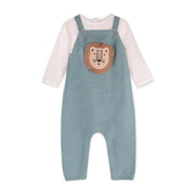 Lion Applique Sweater Knit Baby Overall Set