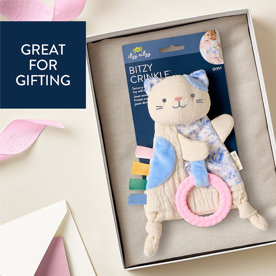 Bitzy Crinkle Sensory Toy with Teether - Kitty