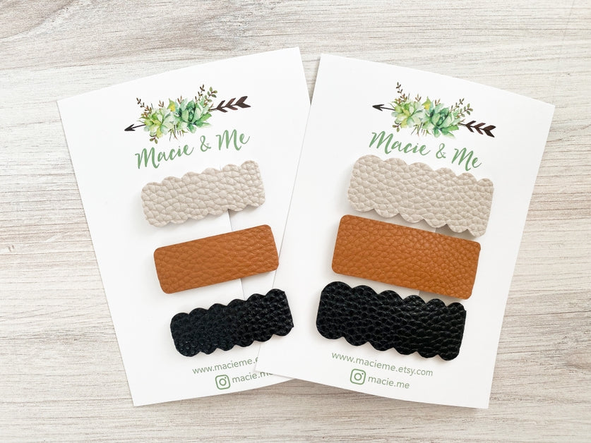 Set of 3 Snap Clips - Tan, Copper, Black