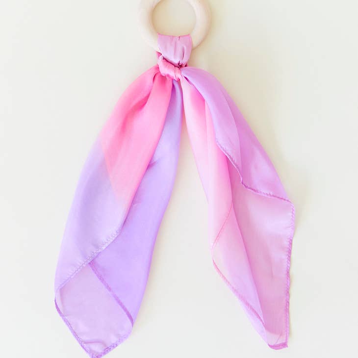 Natural Baby Teether - 100% Mulberry Silk and Maple Ring Various Colors