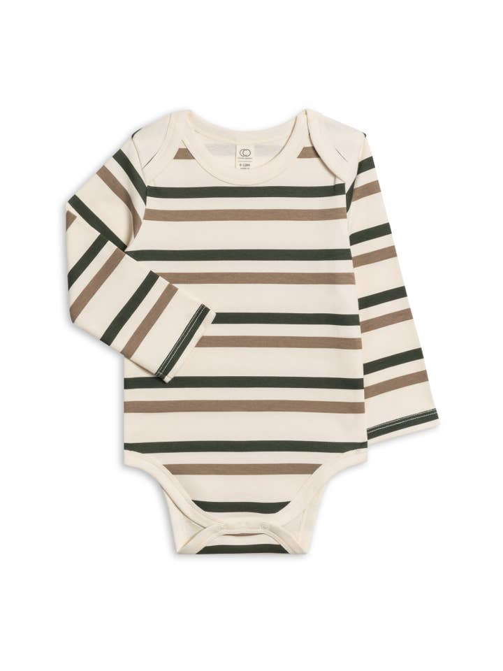 Organic River Bodysuit - Trevor Stripe/Pine + Taupe