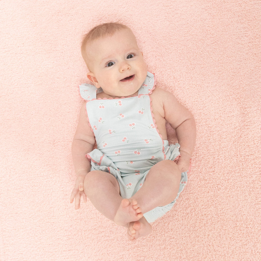 Ruffle Ric-Rac Sunsuit - Tiny Cherry Stripe