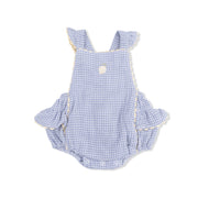 Ruffle Ric-Rac Sunsuit - Micro Gingham Blue Blizzard