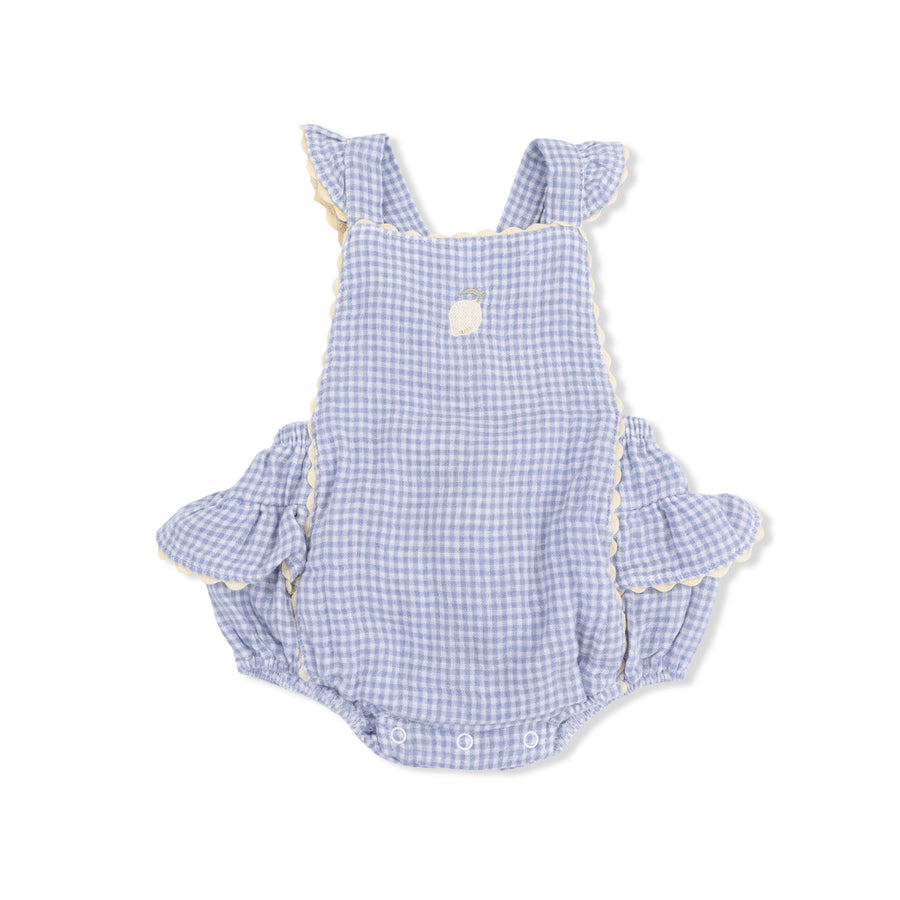 Ruffle Ric-Rac Sunsuit - Micro Gingham Blue Blizzard