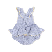 Ruffle Ric-Rac Sunsuit - Micro Gingham Blue Blizzard