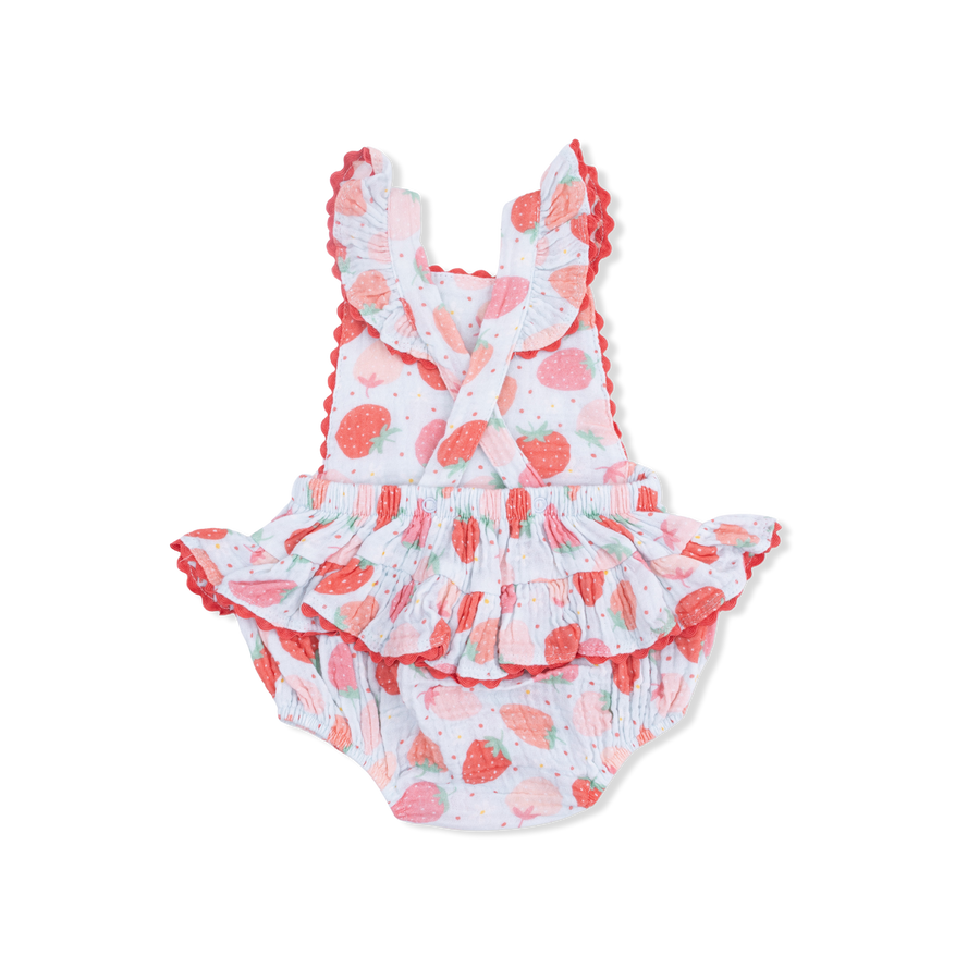 Ruffle Ric-Rac Sunsuit - Strawberry Bliss