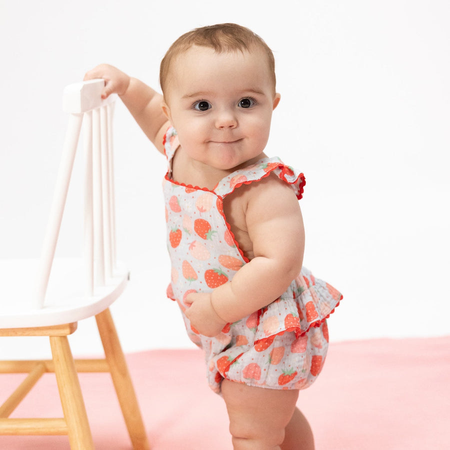 Ruffle Ric-Rac Sunsuit - Strawberry Bliss