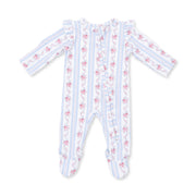 Bamboo Ruffle Sleeve Zipper Footie - Anna Floral Stripe