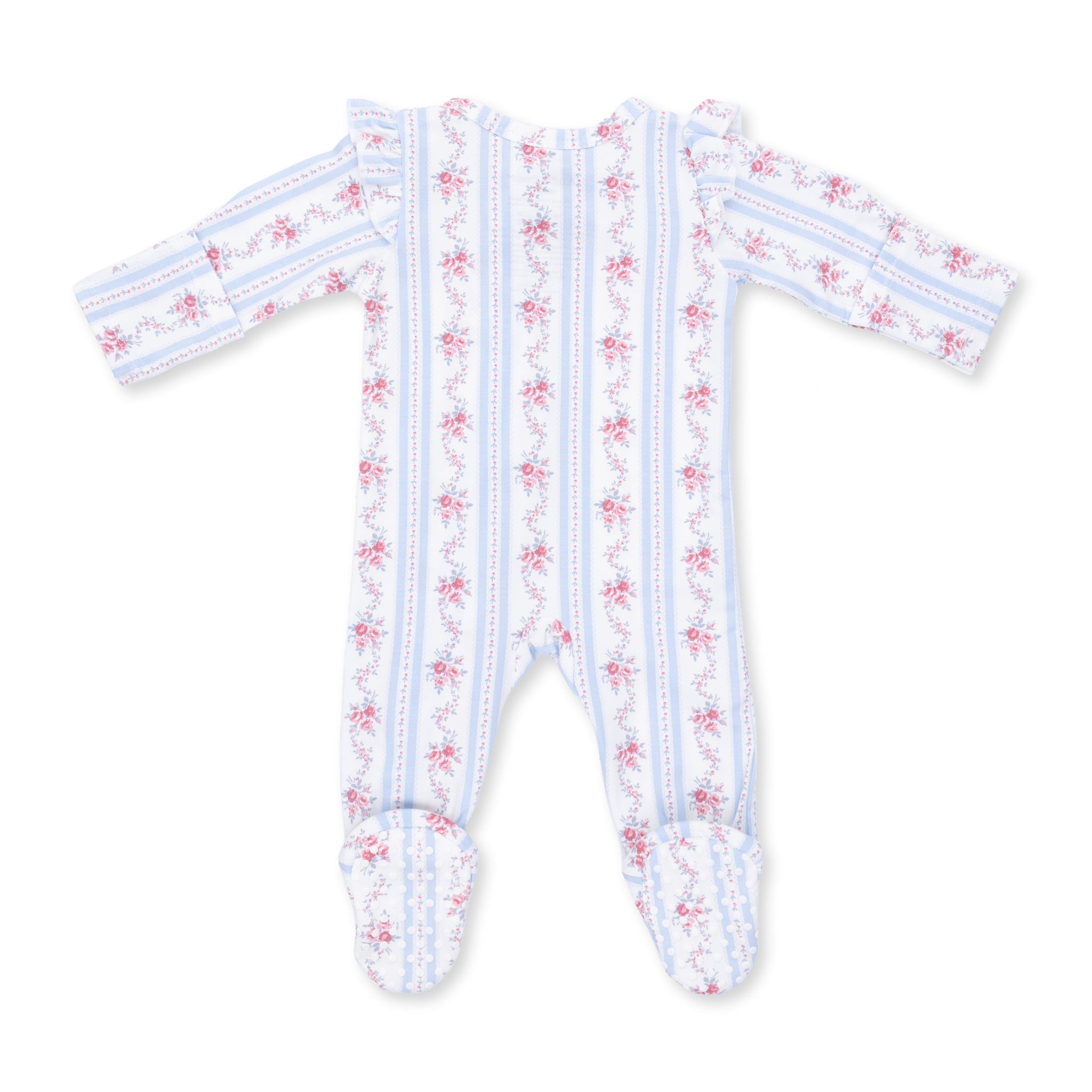 Bamboo Ruffle Sleeve Zipper Footie - Anna Floral Stripe