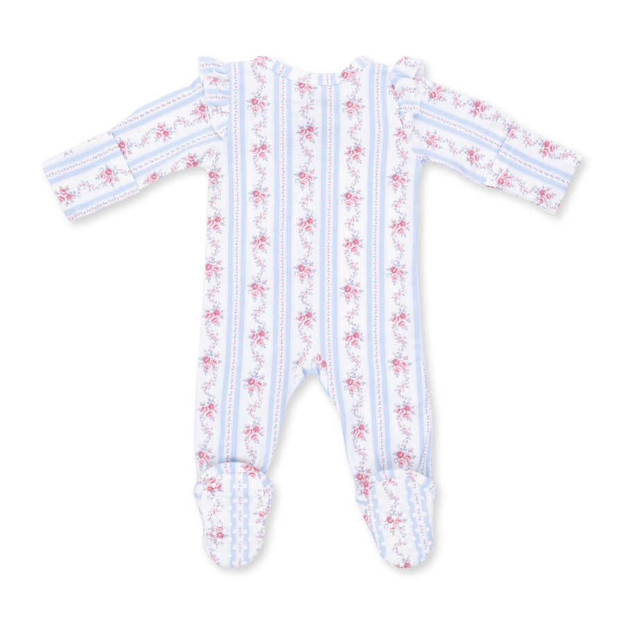 Bamboo Ruffle Sleeve Zipper Footie - Anna Floral Stripe