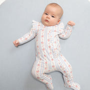 Bamboo Ruffle Sleeve Zipper Footie - Anna Floral Stripe