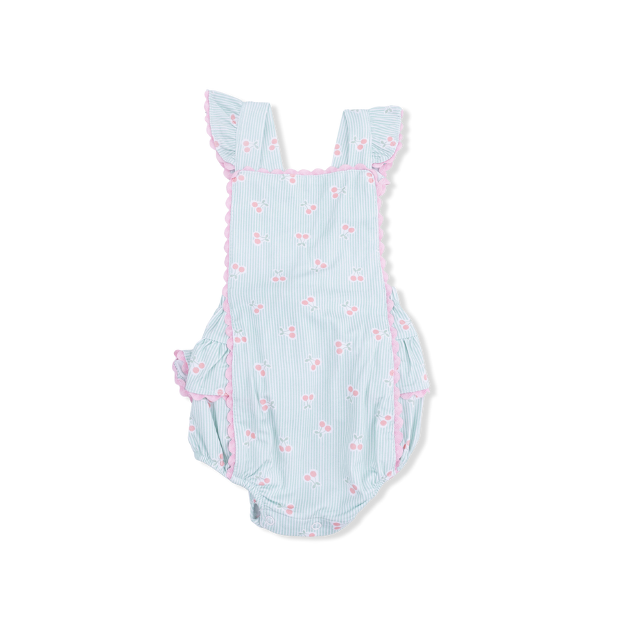 Ruffle Ric-Rac Sunsuit - Tiny Cherry Stripe