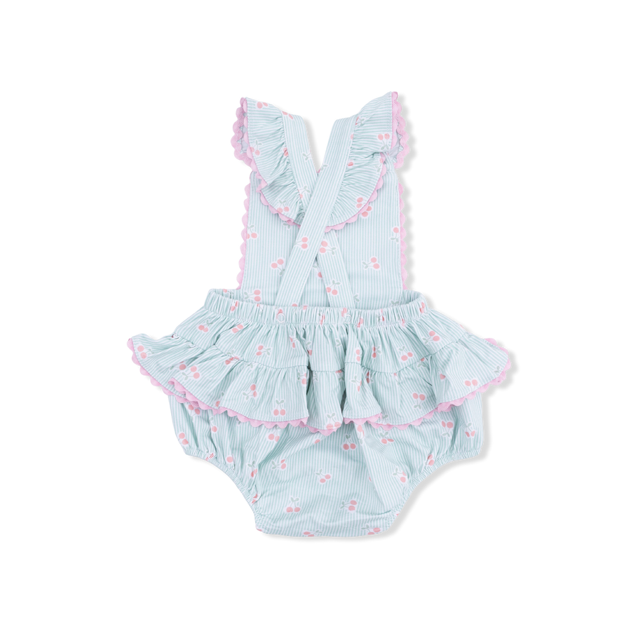 Ruffle Ric-Rac Sunsuit - Tiny Cherry Stripe