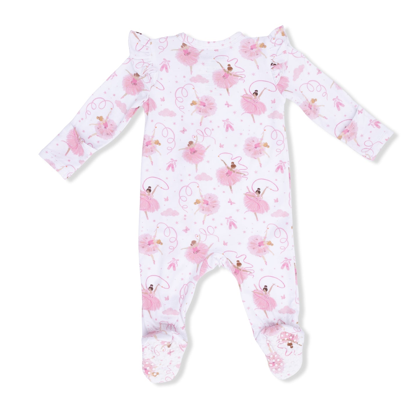 Bamboo Ruffle Sleeve Zipper Footie - Ribbon Ballerinas