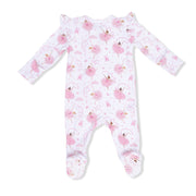 Bamboo Ruffle Sleeve Zipper Footie - Ribbon Ballerinas