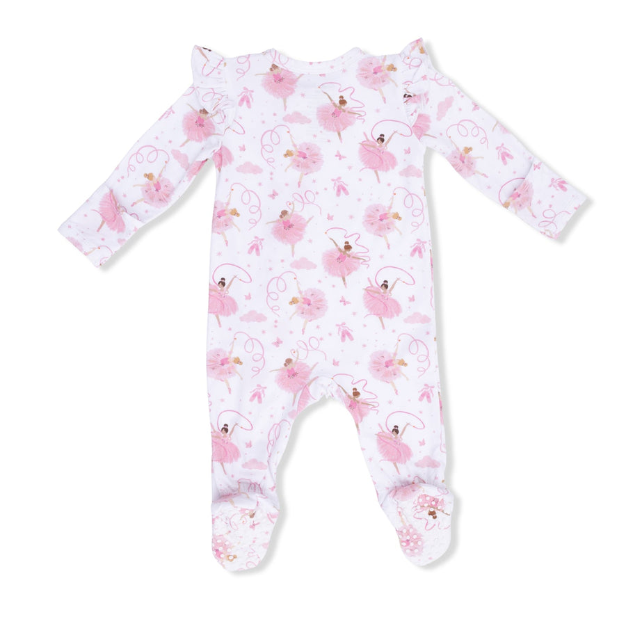 Bamboo Ruffle Sleeve Zipper Footie - Ribbon Ballerinas