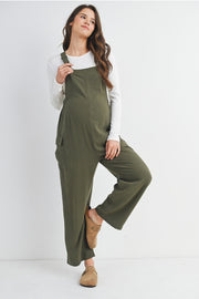 Straight Leg Maternity Adjustable Overalls - Olive