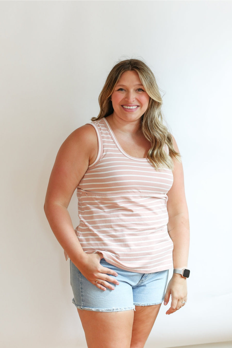 Invisible Zip Breastfeeding Tank - Blush & White