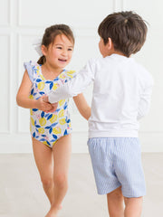 Periwinkle Blue Seersucker Swim Trunks