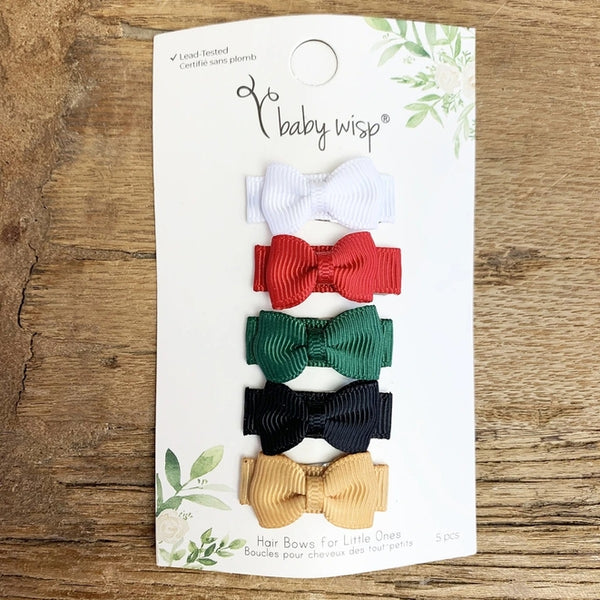 5-Piece Tiny Tuxedo Snap Hair Bows - Holiday Wish