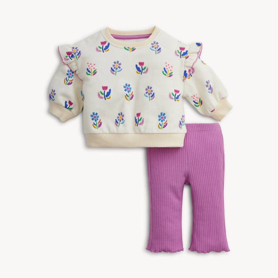 Floral Ivory Two Piece Sweatshirt & Pant Set
