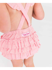 Girls Pink Embroidered Vintage Dot Flutter Romper