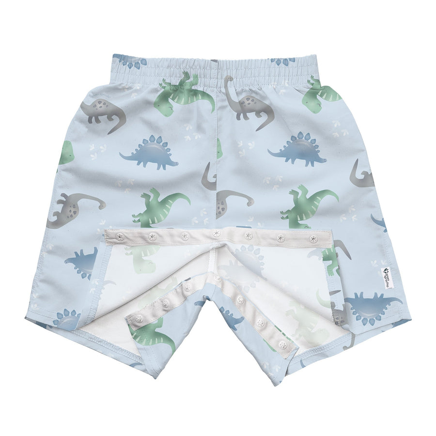 Easy-Change Eco Swim Trunks - Light Blue Dinos