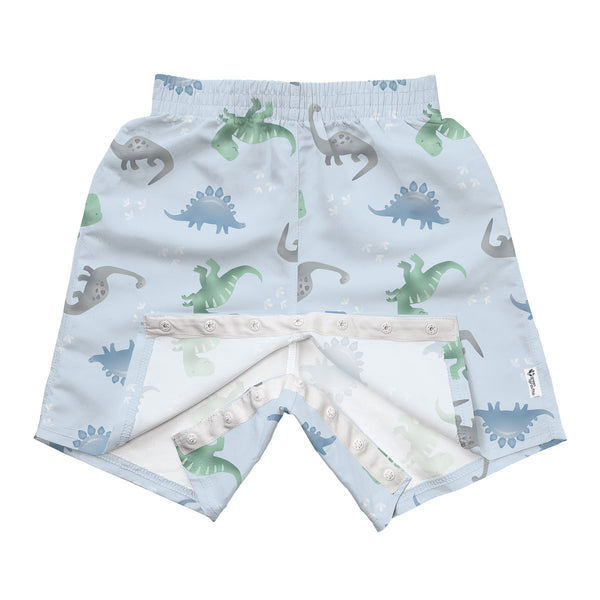 Easy-Change Eco Swim Trunks - Light Blue Dinos