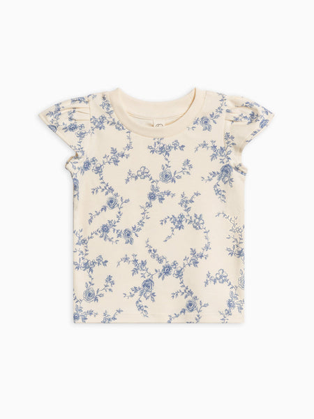 Organic Pearl Petal Sleeve Tee- Serena Floral / Rain